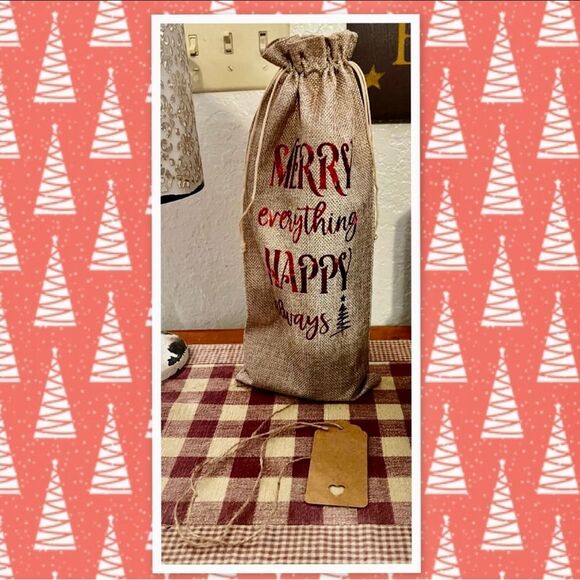 Holiday Burlap Wine Gift Bag - Picture 2 of 2
